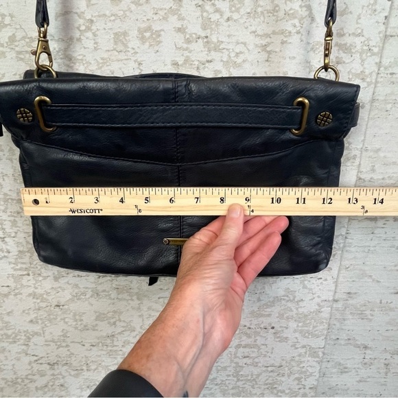 JOELLE HAWKENS Boho Black Pebbled Leather Crossbody Shoulder Bag Brass Hardware - Picture 14 of 16